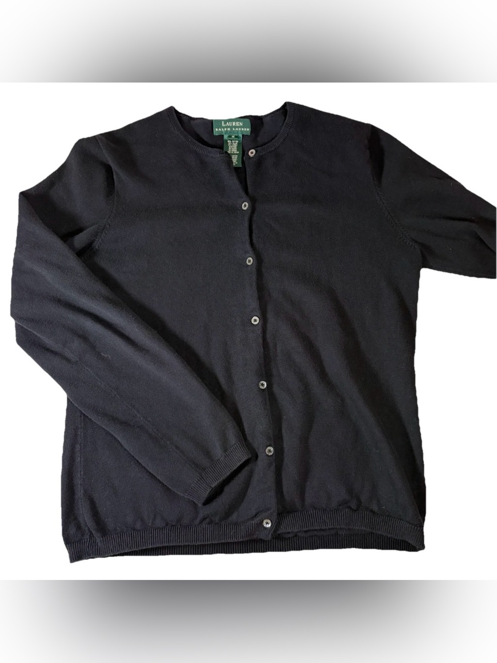 LAUREN Ralph Lauren Black Knit Cardigan with Logo Button - Picture 2 of 7